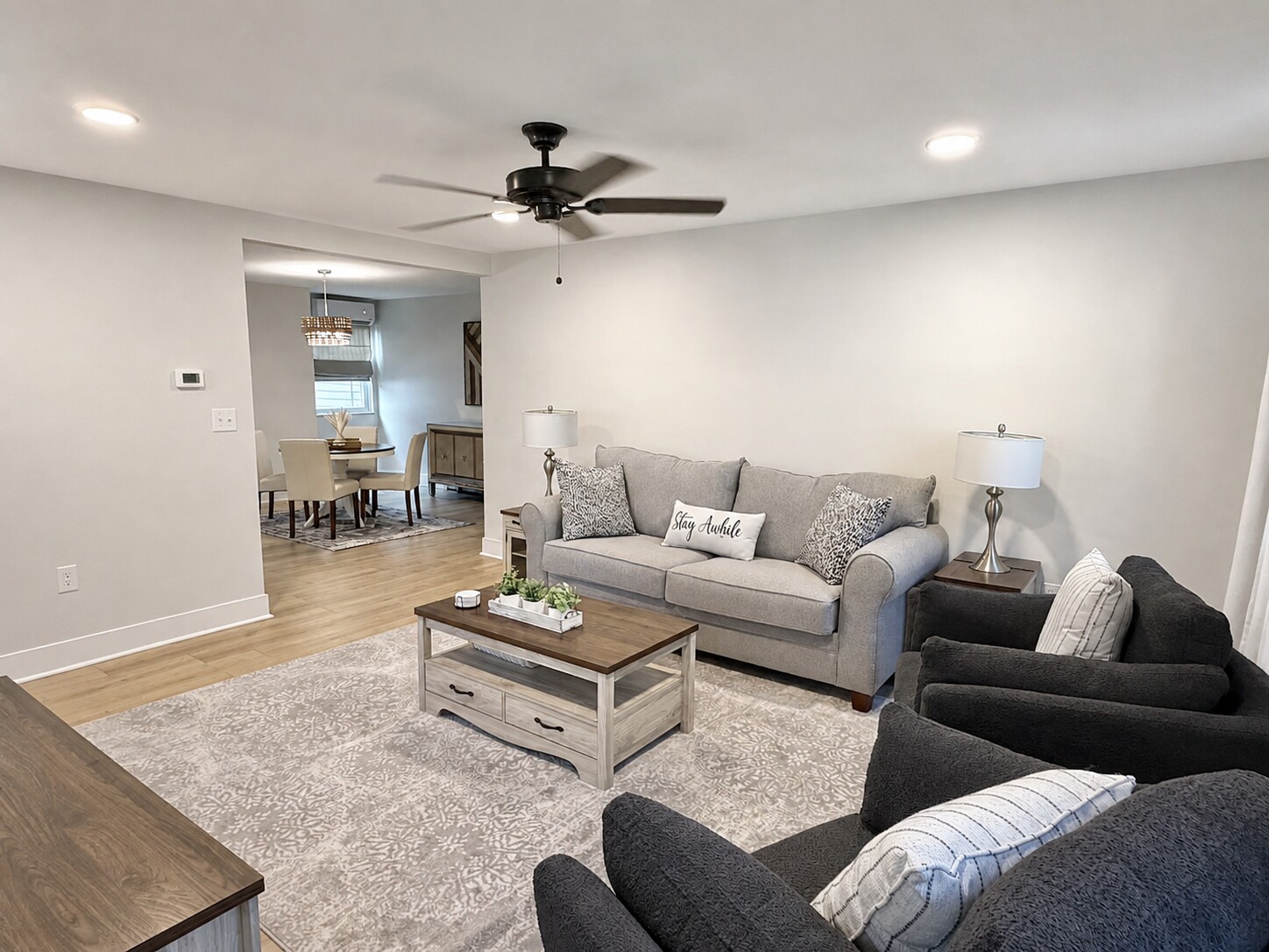 Living room opening into the dining space