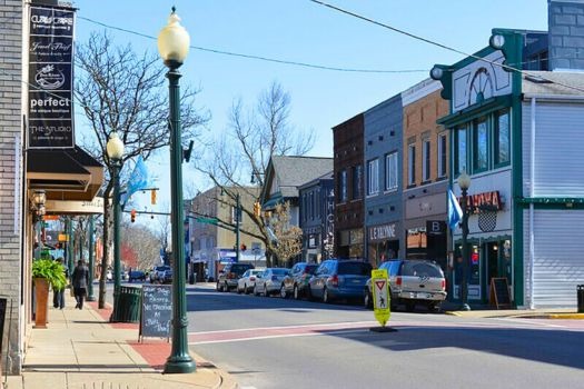 Walkable shops and storefronts along a Sewickley street